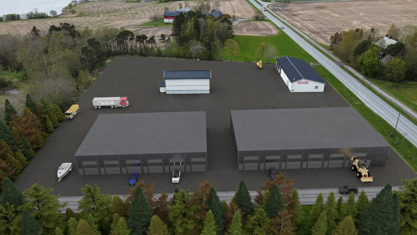 Bustad Næringspark fra luften — illustrasjon