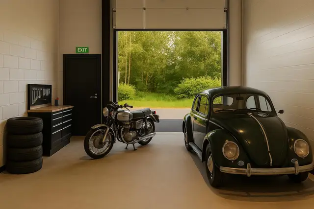 Motorsykkel og veteranbil — illustrasjon